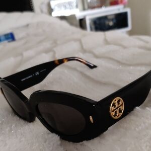 Tory Burch Black and Gold Sunglasses with Signature Logo